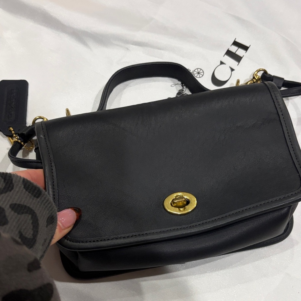 Coach Black Leather Satchel with Gold Turnlock